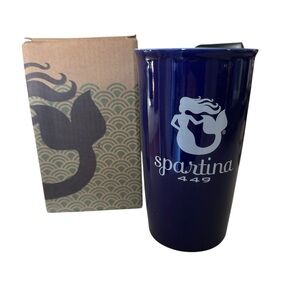 NWT Spartina 449 Ceramic Travel Coffee Mug with Lid Navy 2014